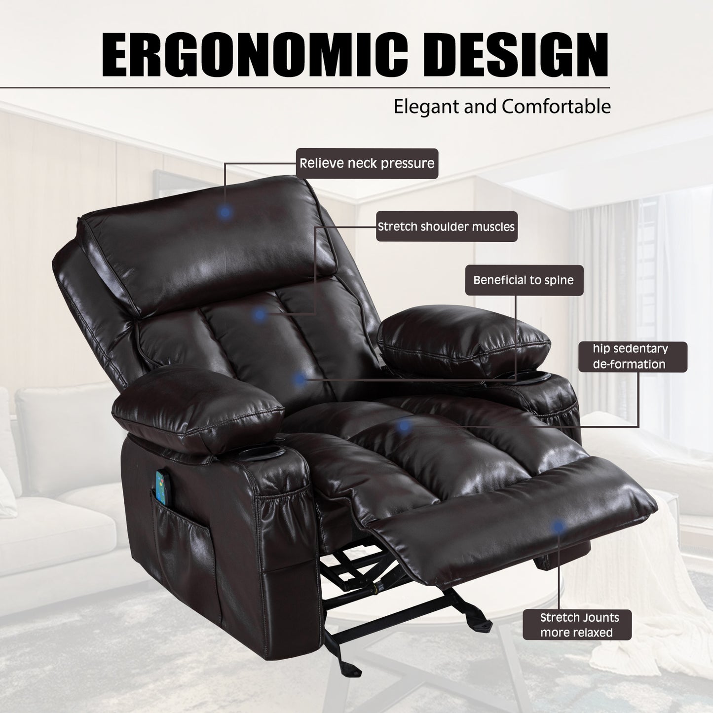 Vanbow. Recliner Chair for Living Room with Rocking Function and Side Pocket