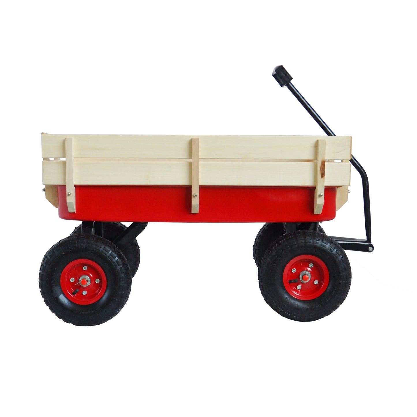 Outdoor Wagon All Terrain Pulling w/Wood Railing Air Tires Children Kid Garden（Red）