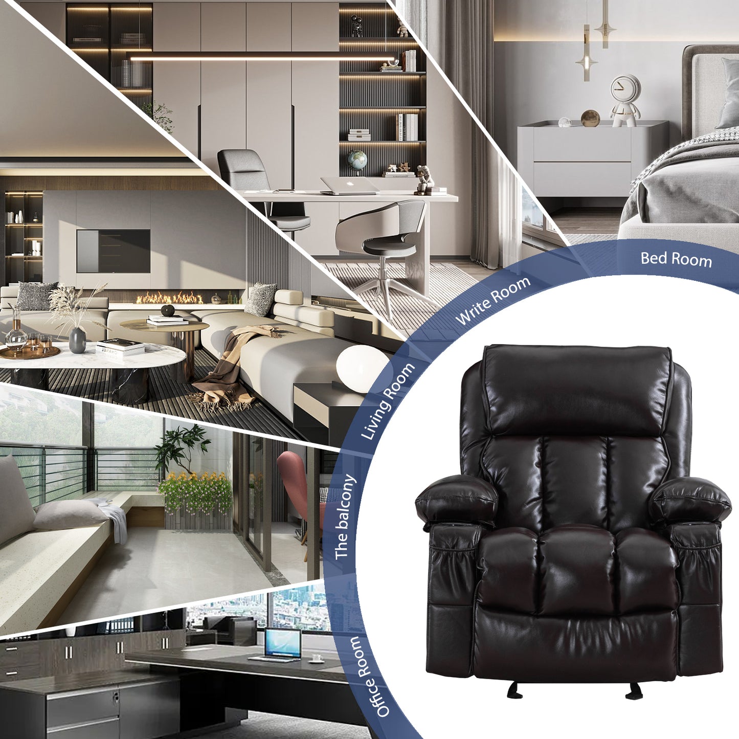Vanbow. Recliner Chair  for Living Room with Rocking Function and Side Pocket