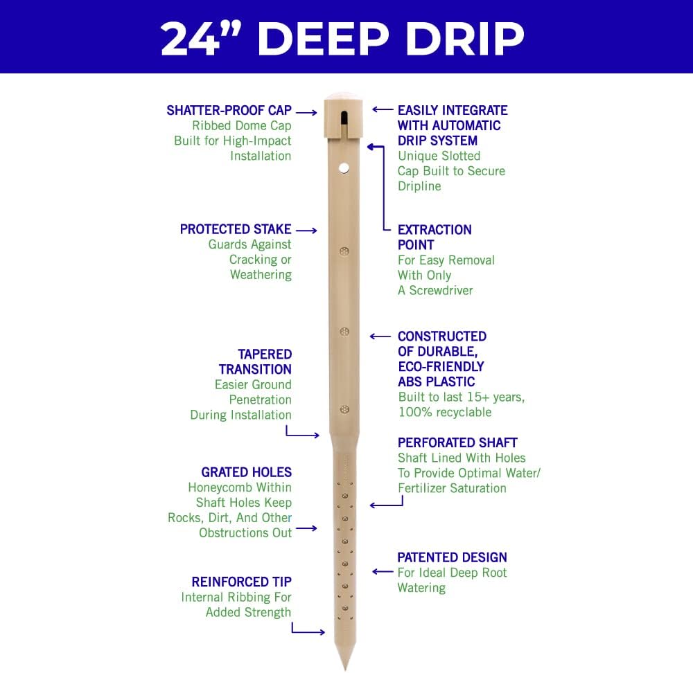 Underhill Deep Drip Irrigation Stakes 24-1/2-Inch, Case of 5 Watering Spikes for Trees with Medium Depth Roots, Drip System Parts Tubes, A-DD24